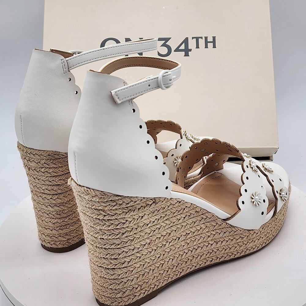 NEW - On 34th Theodore EP White Linen Floral Espadrille Wedge Sandals Size 8.5 M - Picture 4 of 10